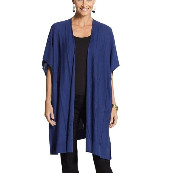 Chico's Sweaters - CHICO'S BLUE SHADOW STRIPE RUANA CARDIGAN. Wear Over head, has open sides.